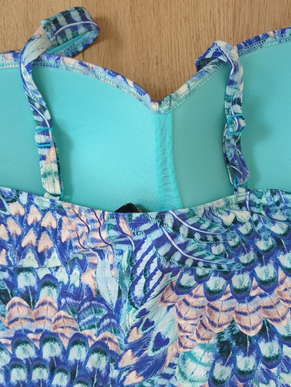 Nip Tuck Swim Peacock Feather Tummy Control Turquoise Blue One Piece Swimsuit 16 - Picture 8 of 11